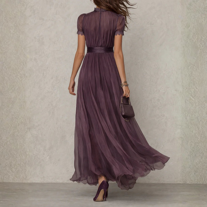 Vivienne | Elegant Lace Trim Chiffon Maxi Dress