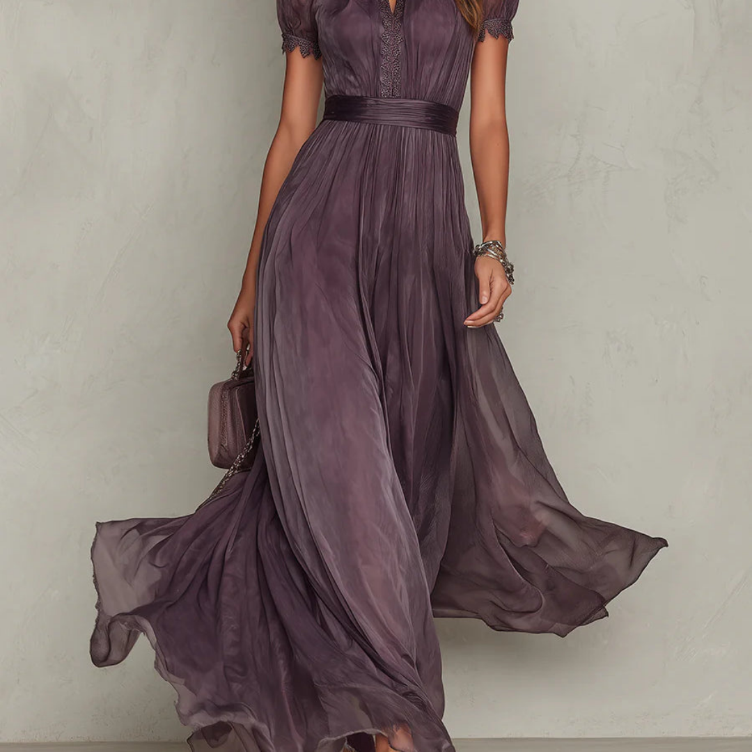 Vivienne | Elegant Lace Trim Chiffon Maxi Dress
