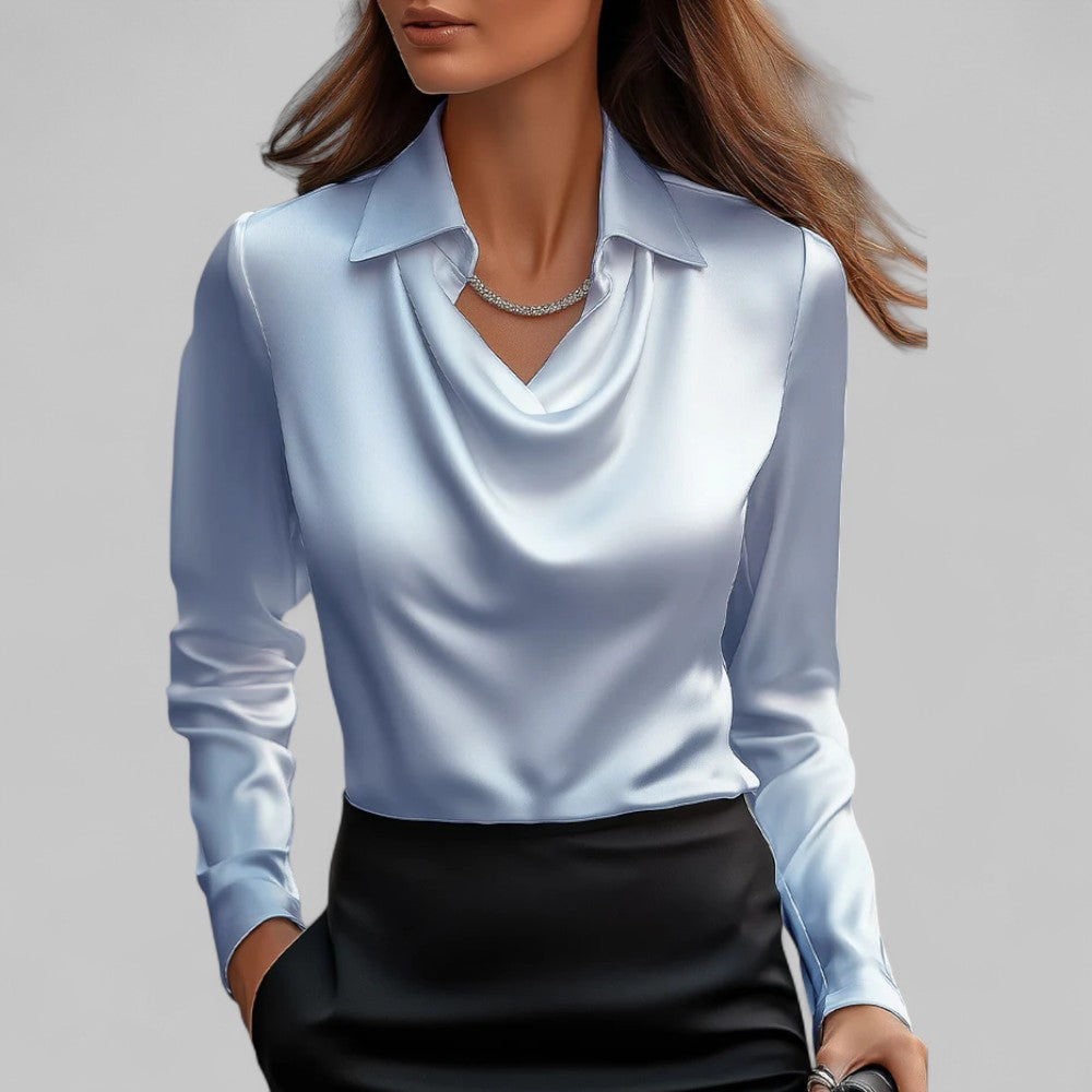 Rose | Women’s Draped Neck Long Sleeve Satin Blouses