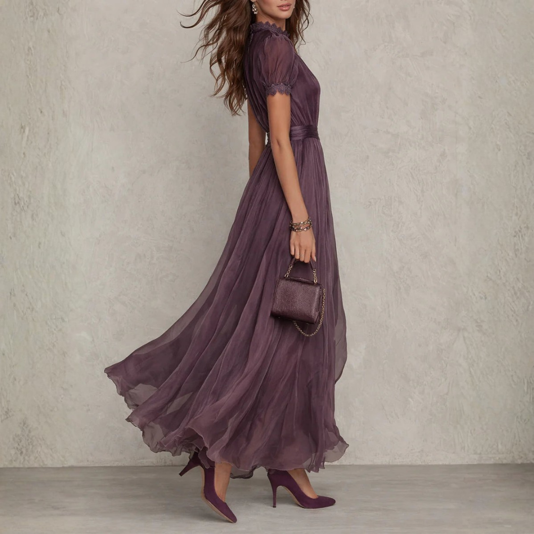 Vivienne | Elegant Lace Trim Chiffon Maxi Dress