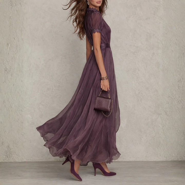 Vivienne | Elegant Lace Trim Chiffon Maxi Dress