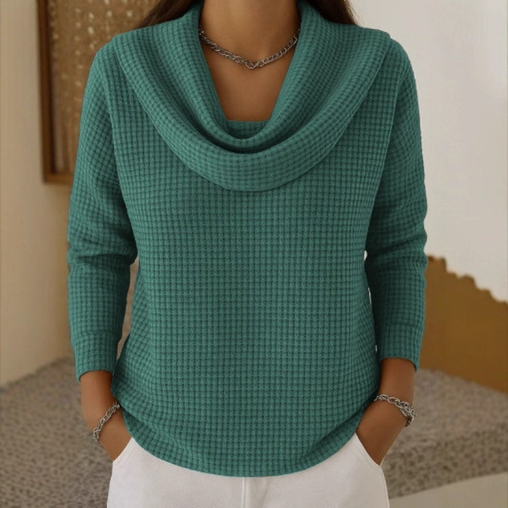 Amber | Warm Waffle Sweater with Elegant Waterfall Neckline