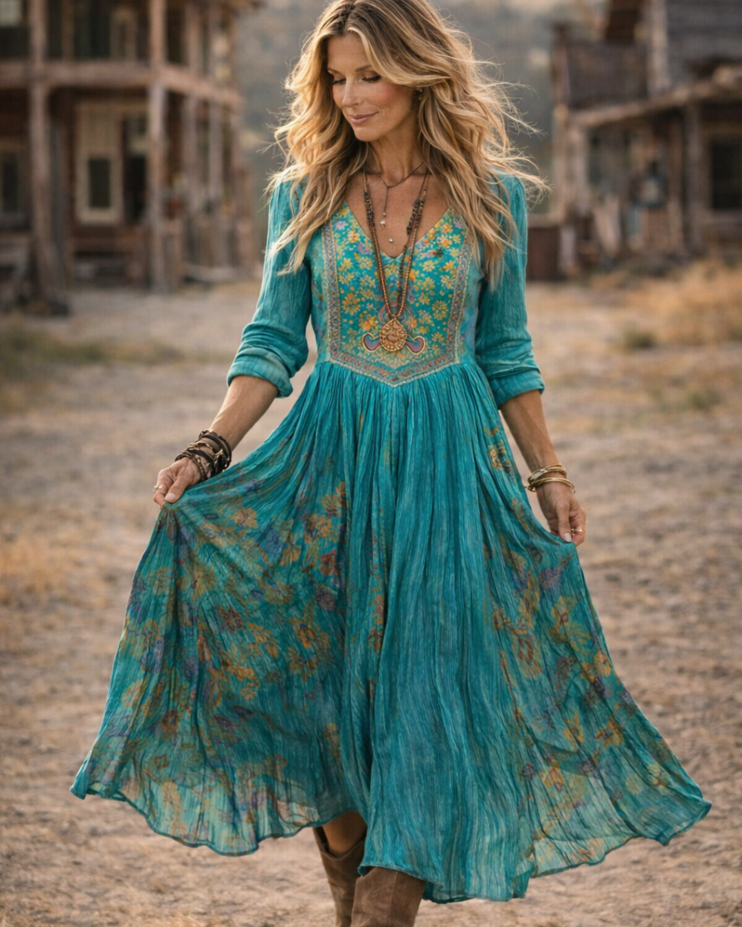 BNY| Long Sleeve Vintage Floral Print Dress