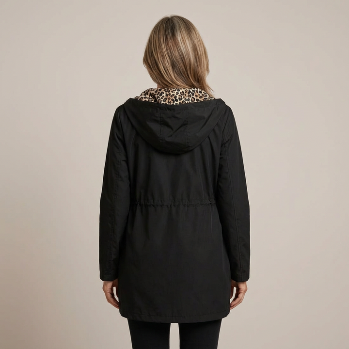 Reversible Hooded Coat with Leopard Print