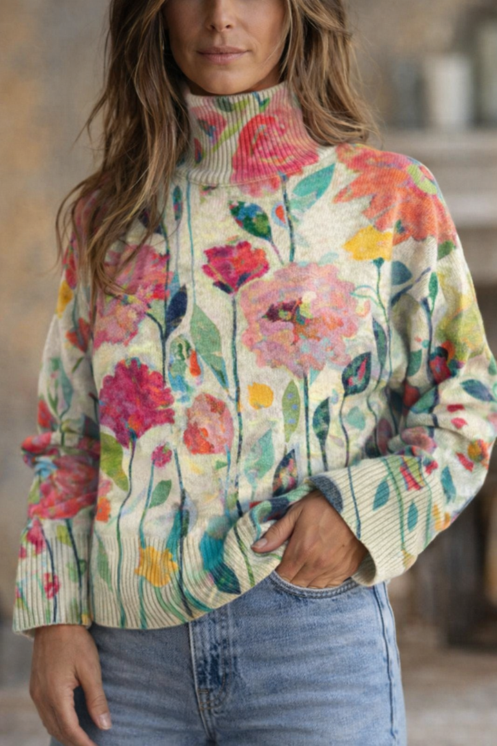 Bella | Retro Ethnic Floral Turtleneck