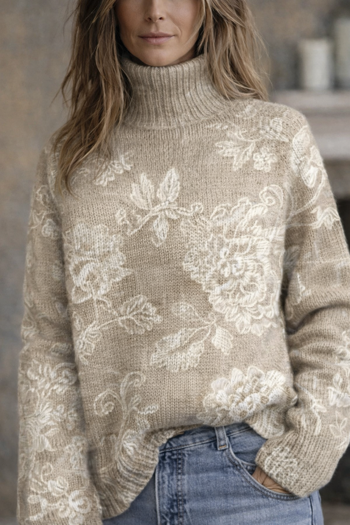 Bella | Retro Ethnic Floral Turtleneck