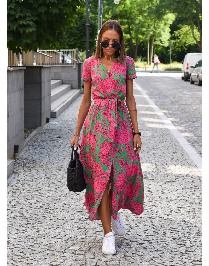 Marlene | Women’s Wrap Dress with Floral Pattern and V-Neck | Midi