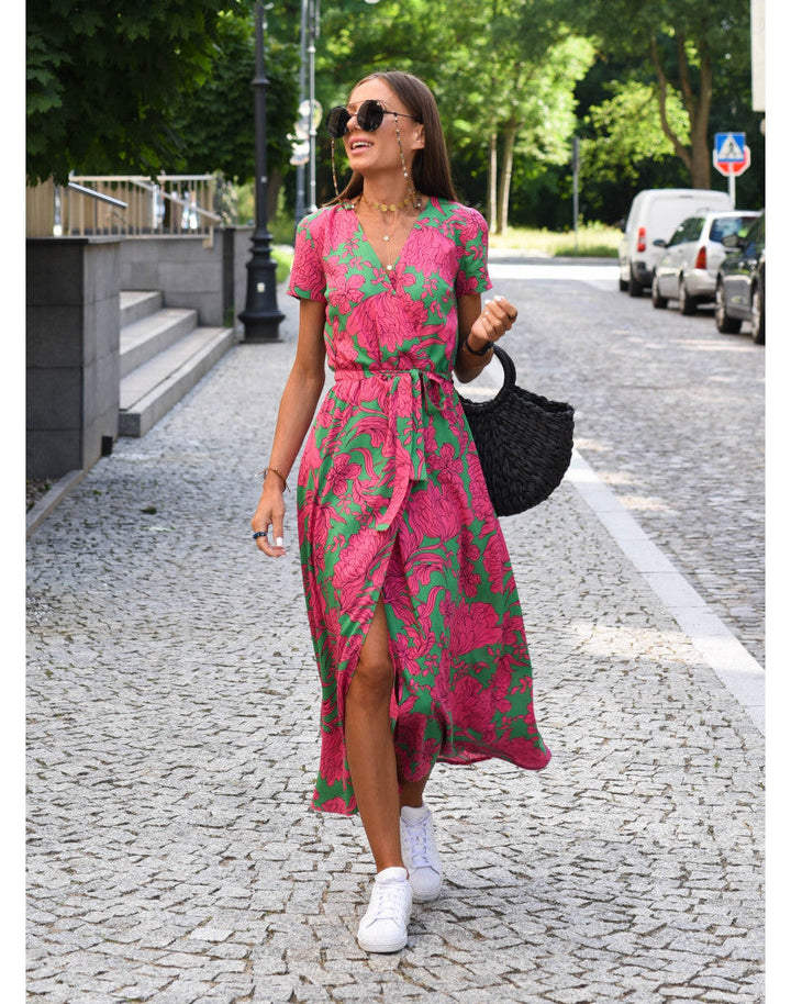Marlene | Women’s Wrap Dress with Floral Pattern and V-Neck | Midi