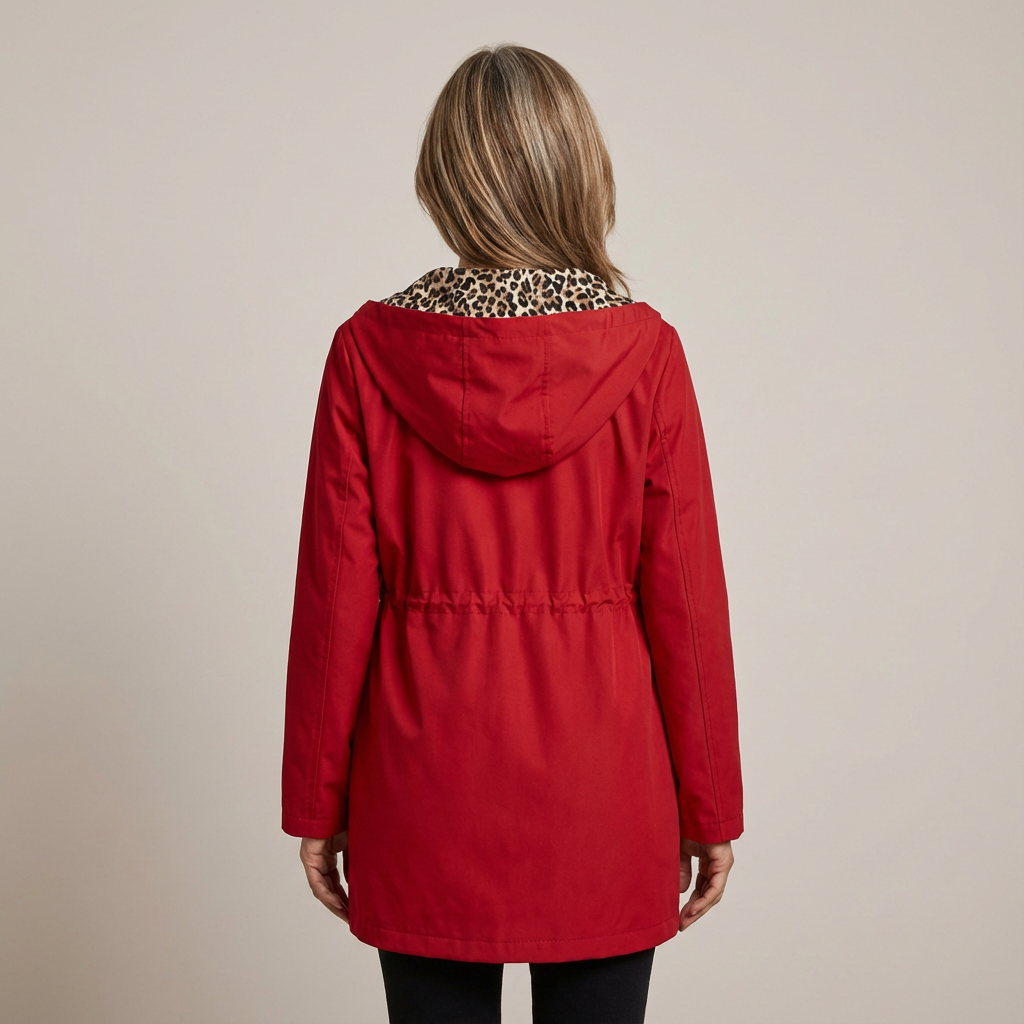Reversible Hooded Coat with Leopard Print