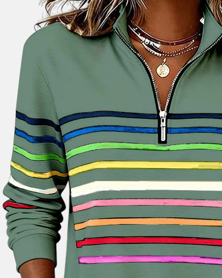 Vienna | Rainbow Striped Zip Sweatshirt