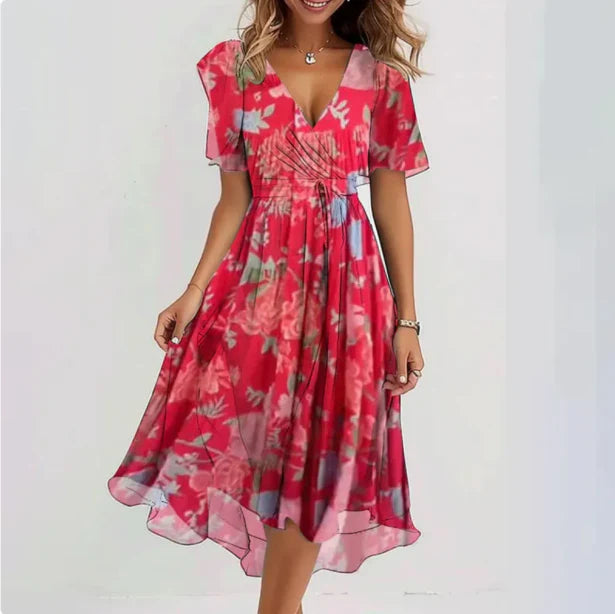Annegret | Women’s V-Neck Short Sleeve Summer Dress | Midi