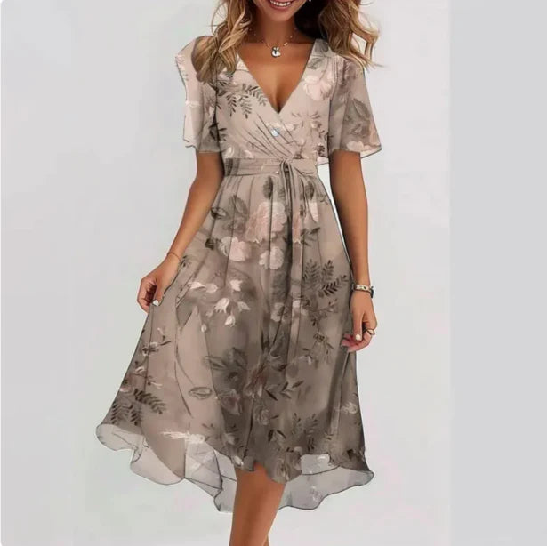 Annegret | Women’s V-Neck Short Sleeve Summer Dress | Midi