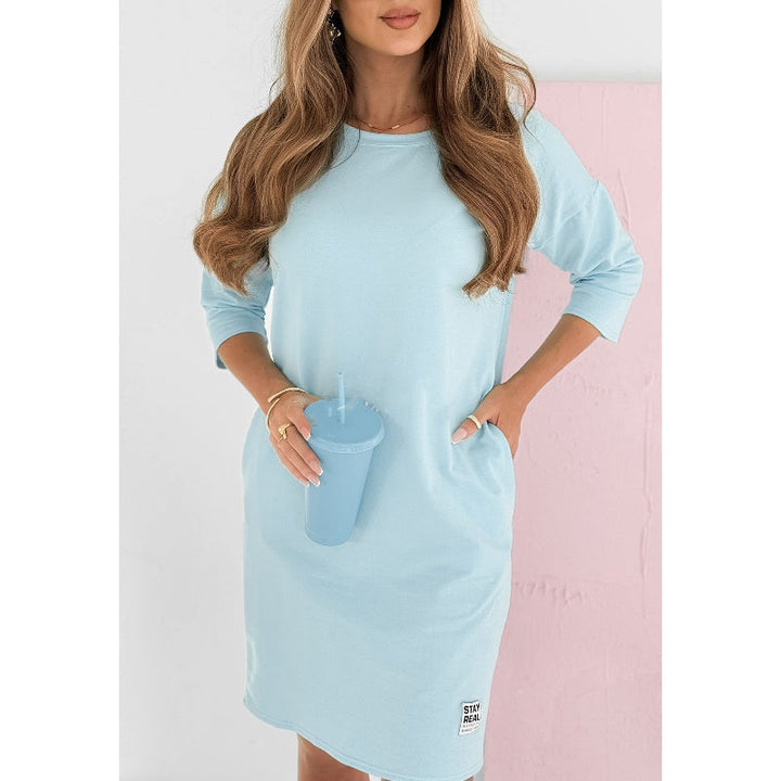 Lieka – Round Neck Dress with 3/4 Sleeves and Pockets